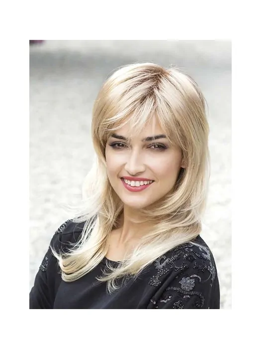Straight 14 inch Blonde Capless With Bangs Cheap Long Wigs For Women