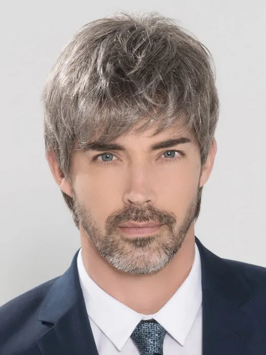 Straight Hand Tied Cropped Grey men Wig