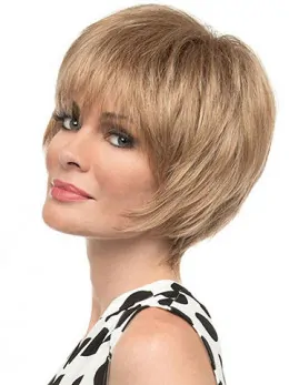Straight 8 inch With BangsBlonde Synthetic Wigs