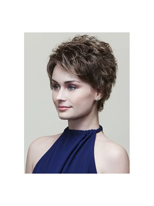 6 inch Wavy Brown Classic Short Synthetic Hair Wigs