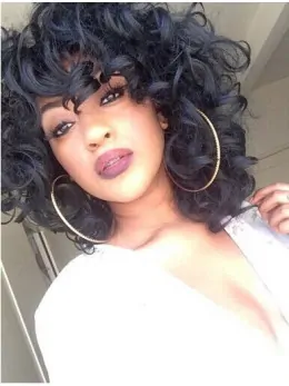 10 inch Black Curly Capless Synthetic African American Wigs