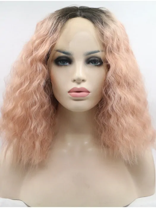 Chin Length Curly Without Bangs Lace Front 13 inch Synthetic Wigs