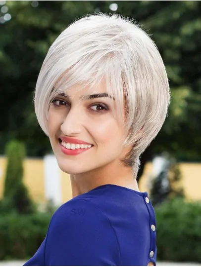 Monofilament Grey Synthetic 10 inch Chin Length Bob Hairstyles