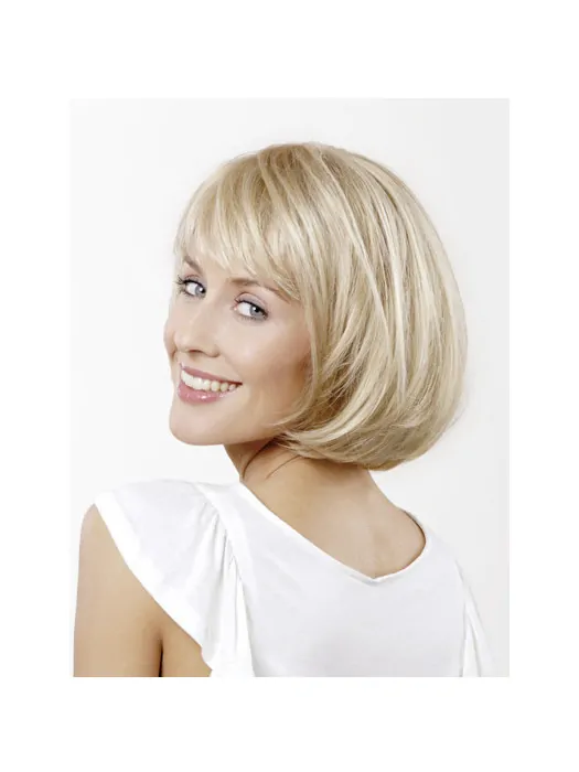 Monofilament Synthetic 10 inch Straight Platinum Blonde Chin Length Wigs Bob