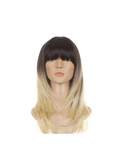 Beautiful Shoulder Length Straight Style Without Bangs Lace Front 100 per Remy Hair Ombre Wigs