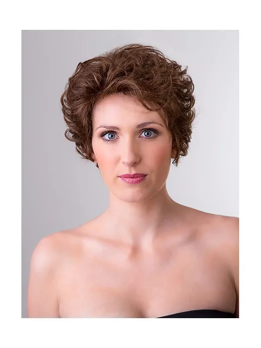 Monofilament 8 inch Curly Short Brown Synthetic Classic Lady Wig