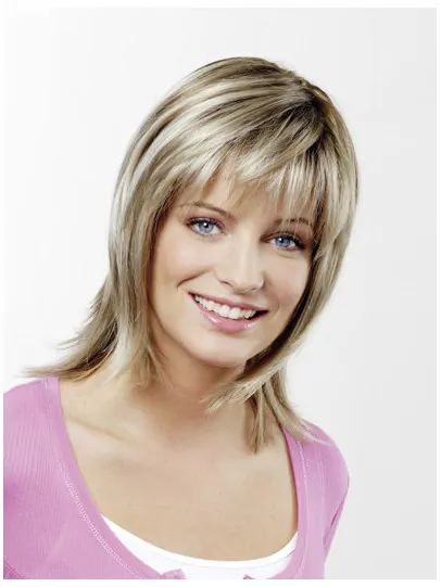 With Bangs 12 inch Straight Ombre/2 tone Synthetic Capless Medium Length Wig