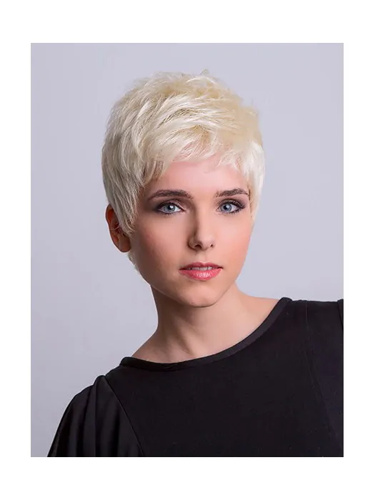 Straight Platinum Blonde Boycuts 3 inch Monofilament Synthetic Short Wigs