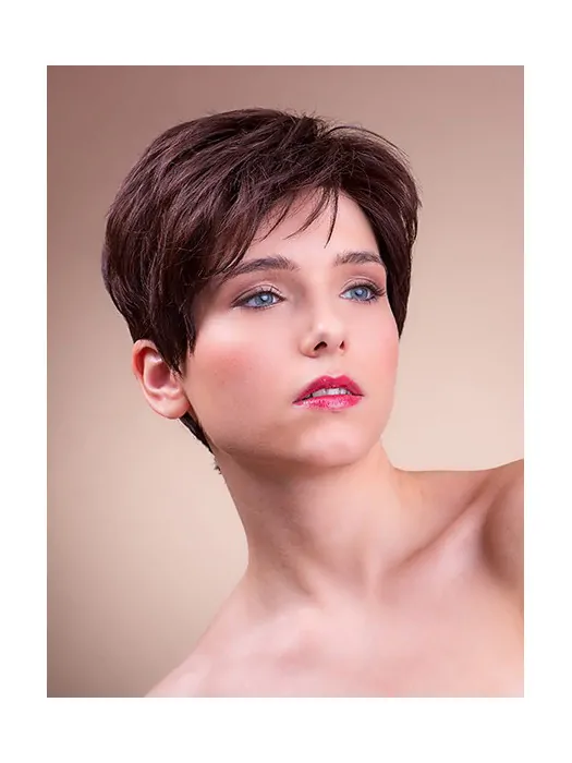 Straight Brown Boycuts 6 inch Monofilament Synthetic Ladies Short Hairstyles