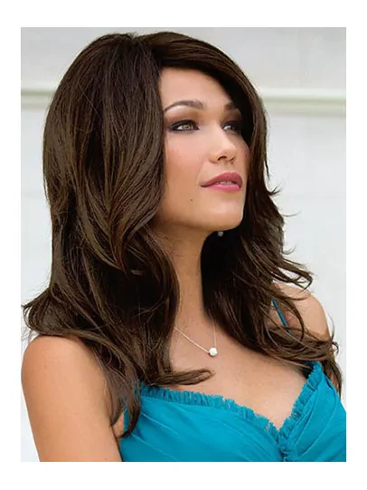 16 inch Wavy Brown Layered Long Wigs