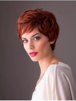 Wavy Red Layered 8 inch Monofilament Synthetic Short Style Wigs