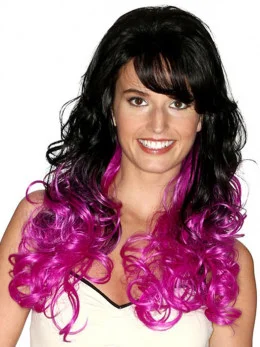 22 inch Curly Ombre/2 tone With Bangs Long Wigs