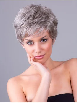 Wavy Grey Layered 8 inch Monofilament Synthetic Wigs Short