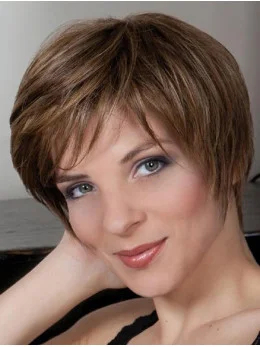 Straight Brown Boycuts 8 inch Capless Synthetic Cheap Short Wigs
