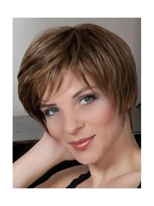 Straight Brown Boycuts 8 inch Capless Synthetic Cheap Short Wigs