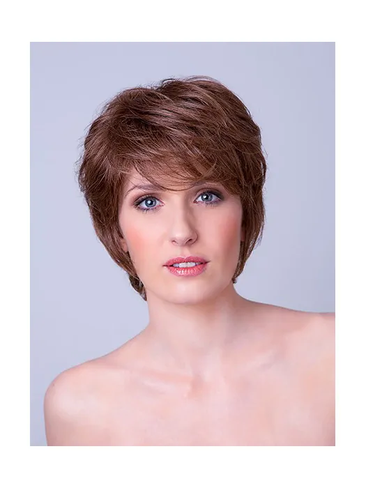 Straight Brown Layered 8 inch Monofilament Synthetic Ladies Short Hair Wigs