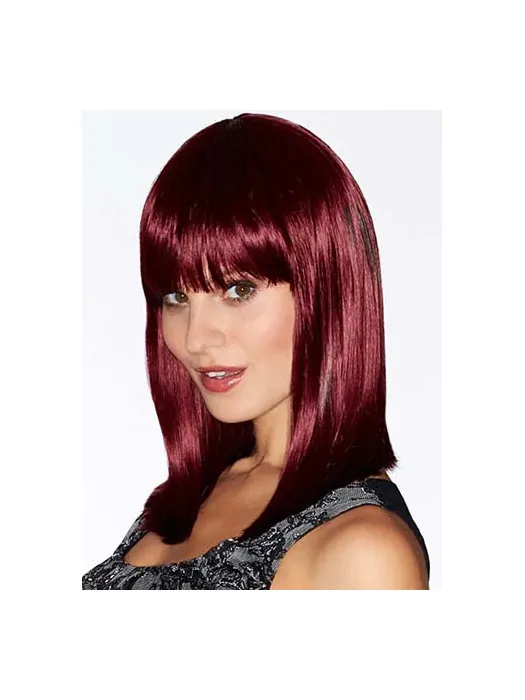14 inch Straight Red With Bangs Medium Wigs