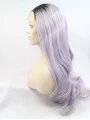 Long Purple Without Bangs 24 inch Lace Front Wavy Synthetic Wigs