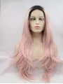 Long Pink Layered 26 inch Lace Front Wavy Synthetic Wigs