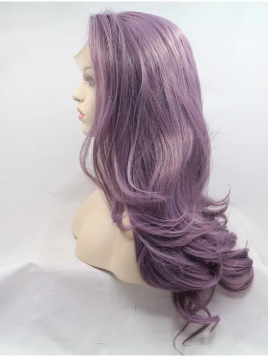 Long Purple Layered 26 inch Lace Front Wavy Synthetic Wigs