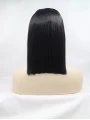 Shoulder Length Black Without Bangs 11 inch Lace Front Straight Synthetic Wigs
