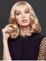 14 inch Blonde Shoulder Length With Bangs Wavy Synthetic Wigs Cheap