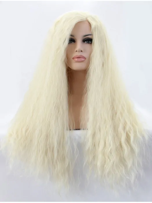 Long Blonde With Bangs 21 inch Lace Front Curly Synthetic Wigs