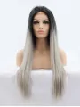 Long Ombre/2 Tone Without Bangs 28 inch Lace Front Straight Synthetic Wigs