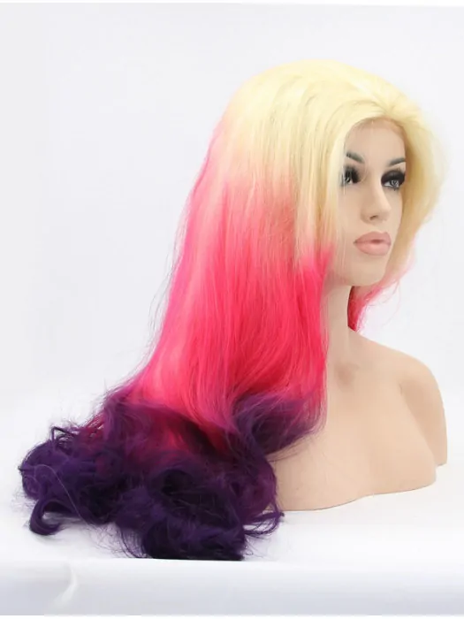 Long Ombre/2 Tone Without Bangs 30 inch Lace Front Wavy Synthetic Wigs