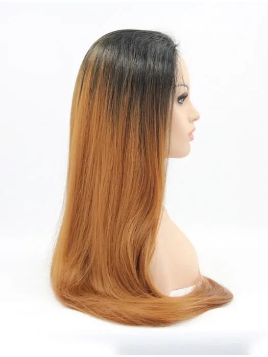 Long Ombre/2 Tone Without Bangs 30 inch Lace Front Straight Synthetic Wigs