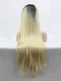 Long Ombre/2 Tone Without Bangs 32 inch Lace Front Straight Synthetic Wigs