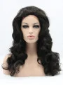 Shoulder Length Black Without Bangs 17 inch Lace Front Wavy Synthetic Wigs