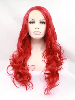 21 inch Curly Red Without Bangs Synthetic Lace Front Long Wigs