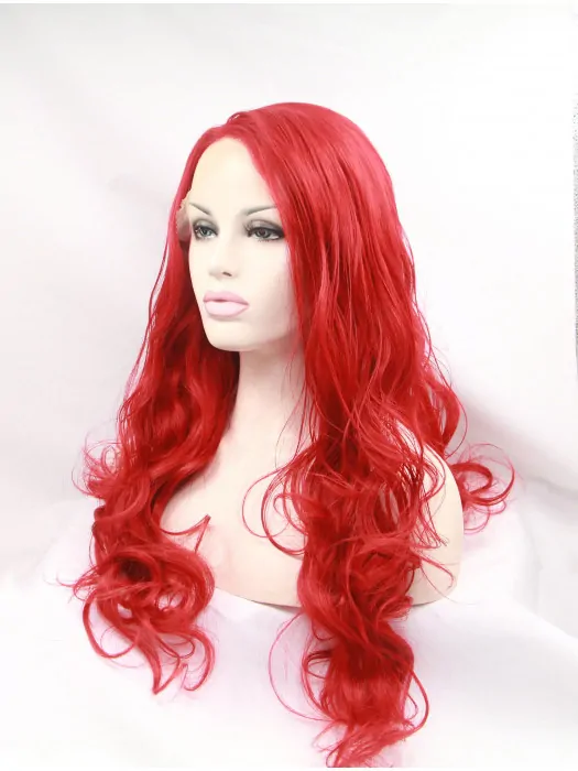 21 inch Curly Red Without Bangs Synthetic Lace Front Long Wigs