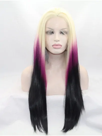 26 inch Straight Ombre/2 Tone Without Bangs Synthetic Lace Front Long Wigs