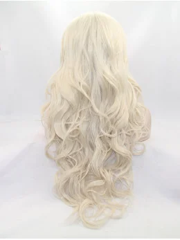 25 inch Curly Blonde Without Bangs Synthetic Lace Front Long Wigs