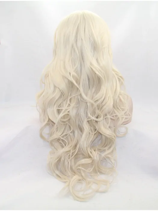 25 inch Curly Blonde Without Bangs Synthetic Lace Front Long Wigs