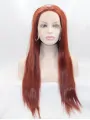26 inch Straight Red Without Bangs Synthetic Lace Front Long Wigs
