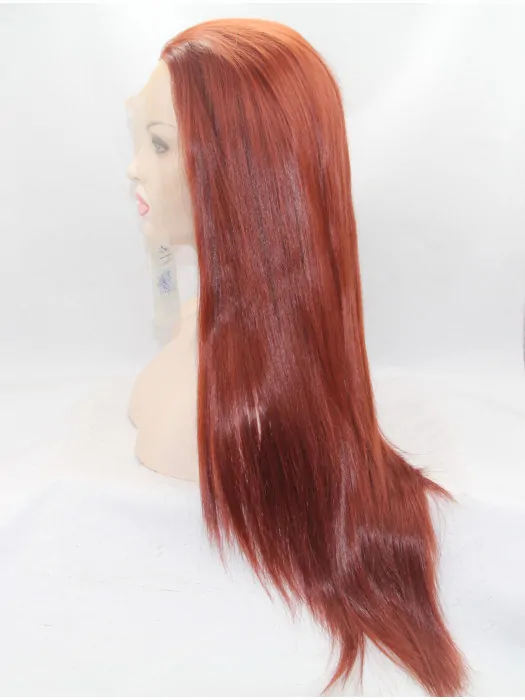 26 inch Straight Red Without Bangs Synthetic Lace Front Long Wigs