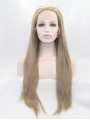 28 inch Straight Brown Layered Synthetic Lace Front Long Wigs