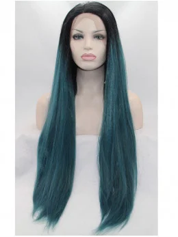 32 inch Straight Ombre/2 Tone Without Bangs Synthetic Lace Front Long Wigs