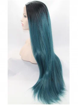 32 inch Straight Ombre/2 Tone Without Bangs Synthetic Lace Front Long Wigs