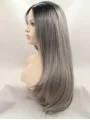 19 inch Straight Grey Layered Synthetic Lace Front Long Wigs