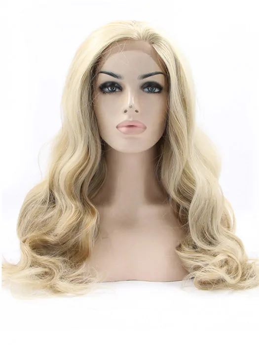 19 inch Curly Ombre/2 Tone Without Bangs Synthetic Lace Front Long Wigs