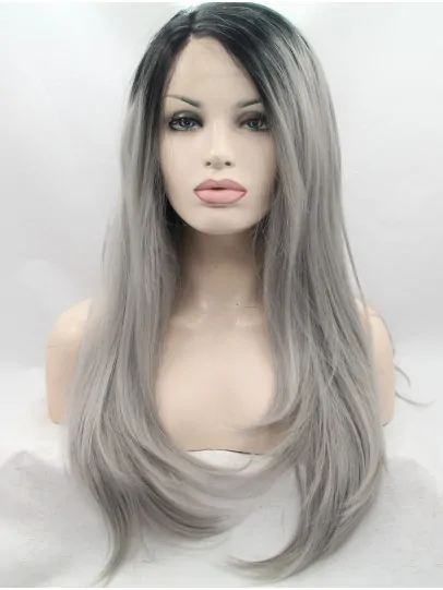 26 inch Straight Ombre/2 Tone Layered Synthetic Lace Front Long Wigs