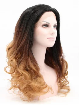 23 inch Curly Ombre/2 Tone Without Bangs Synthetic Lace Front Long Wigs