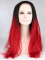 18 inch Straight Ombre/2 Tone Without Bangs Synthetic Lace Front Long Wigs