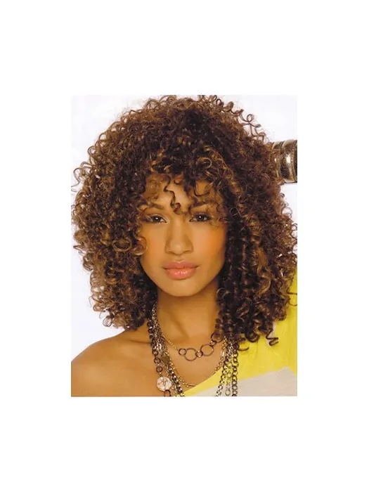 Brown Curly Synthetic Tempting Medium Wigs