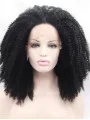 Without Bangs Black 16 inch Kinky Shoulder Length Lace Front Synthetic Wigs