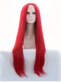 Without Bangs Red 33 inch Straight Long Lace Front Synthetic Wigs